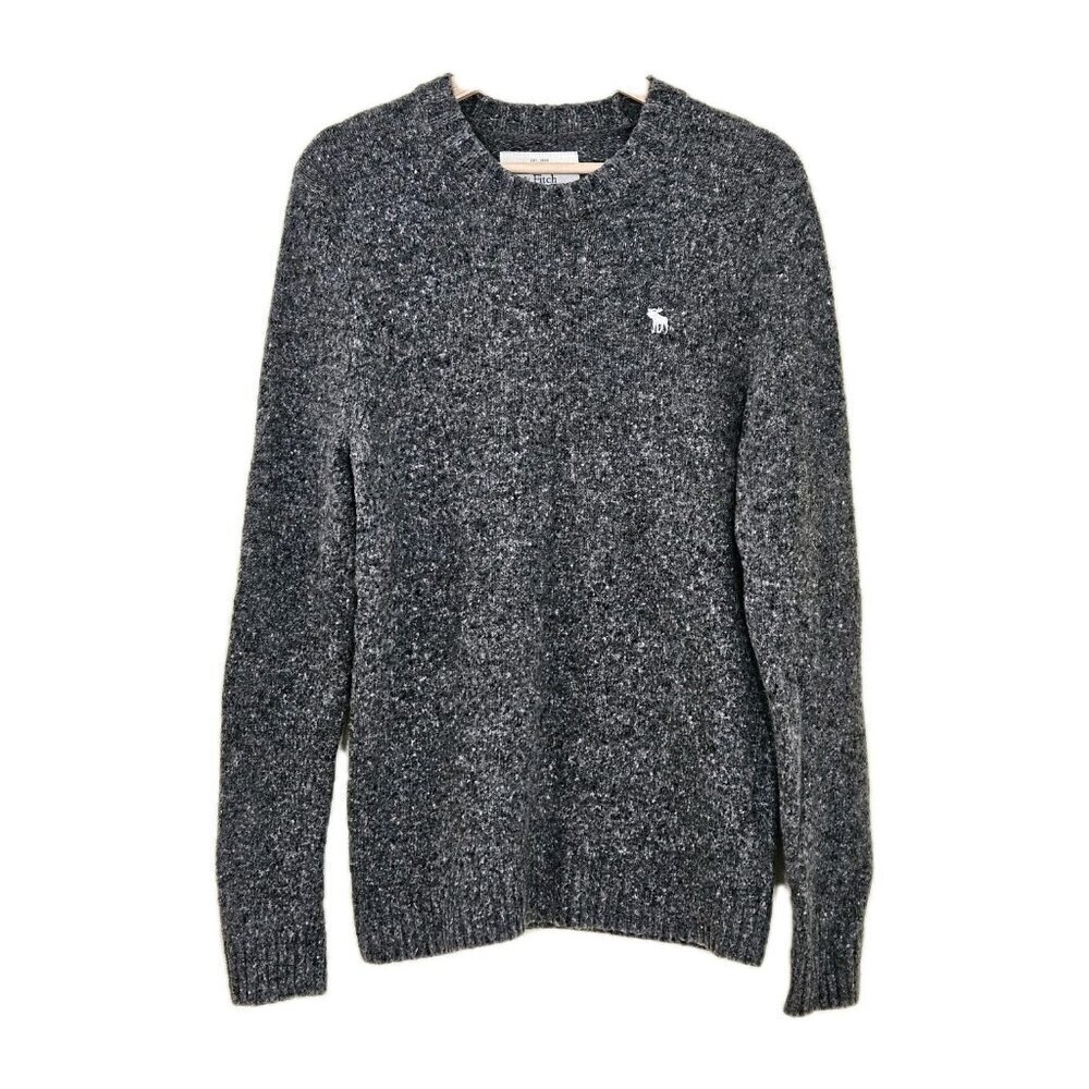 Abercrombie & Fitch Sweater Men M Marled Gray LS Crew Neck Wool Preppy Academia